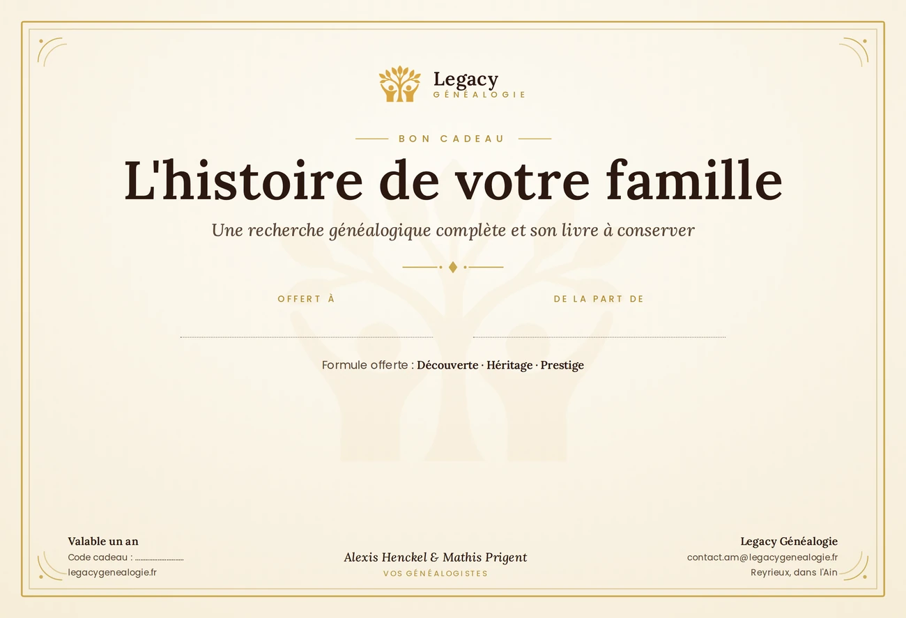 Bon cadeau Legacy Généalogie, à offrir
