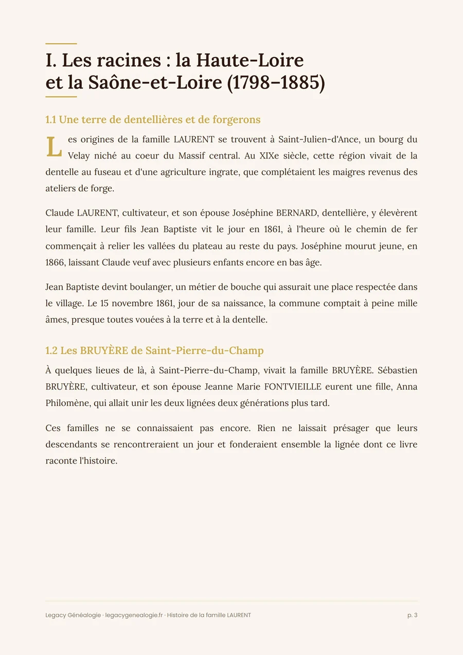 Page de récit du livre de famille Legacy