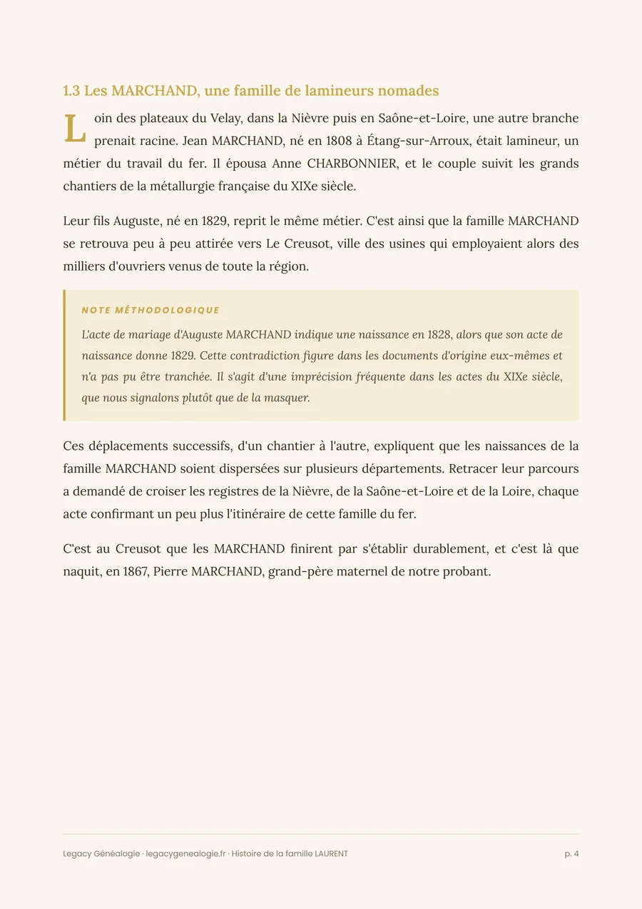 Page avec note méthodologique du livre Legacy